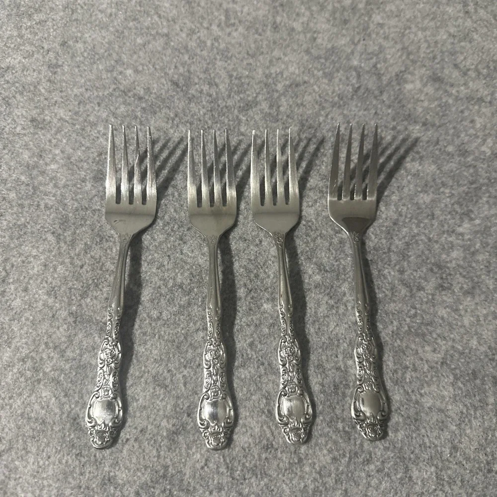 4 International Stainless VERONA Pattern‎ Salad or Dessert Forks  7449